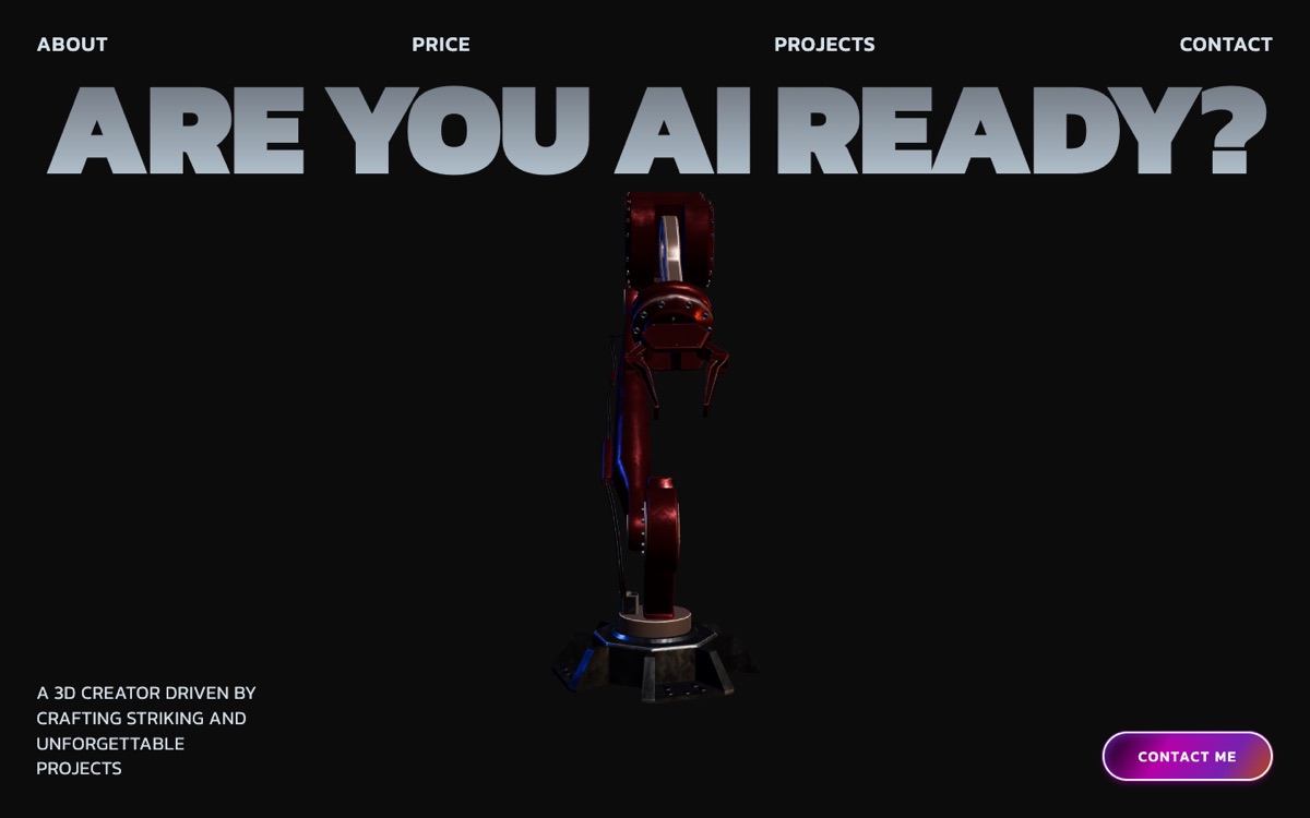 Landing page with the headline “Are you AI ready?” over a red 3D robot arm on black